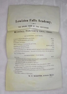 1866 Lewiston Falls Academy Maine course offerings. - Picture 1 of 4