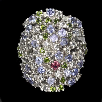 925 Anello Argento Sterling Tanzanite Cromo Diopside Gemma Gioielli Misura 8 - Immagine 1 di 4
