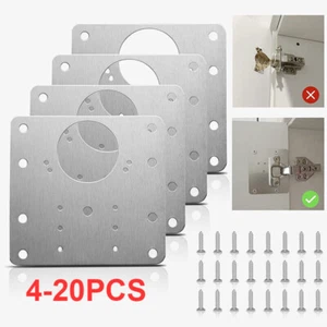 4-20Pc Cabinet Hinge Repair Plate Kit Kitchen Door Cupboard Hinge Mounting Plat - Picture 1 of 17