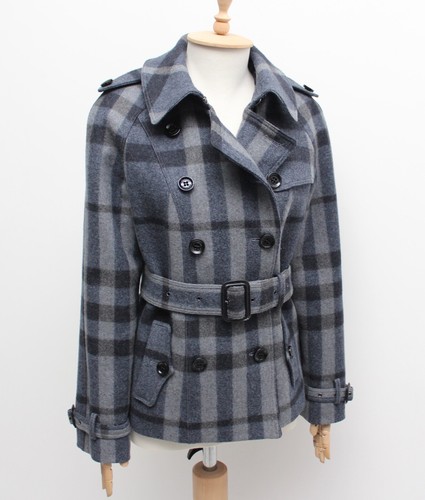 Trench cappotto donna BURBERRY lana doppiopetto Nova check plaid RARO US10 ~M