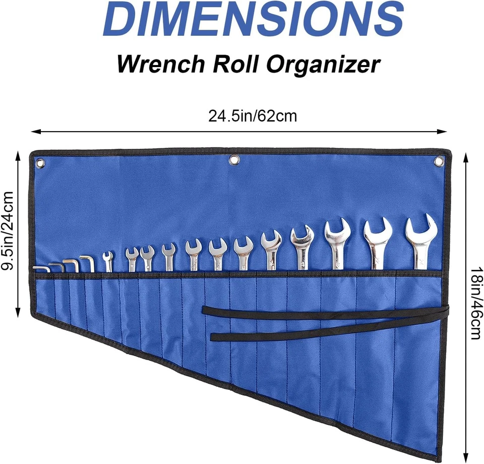 HMD 16-Pocket Roll Up Tool Bag Wrench Organizer Pouch Oxford Cloth Garage Mechanics