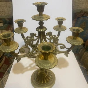 Vintage Kandelaber aus massivem Messing - 6 Kerzenhalter | 15” Höhe x 13” Breite - Bild 1 von 10