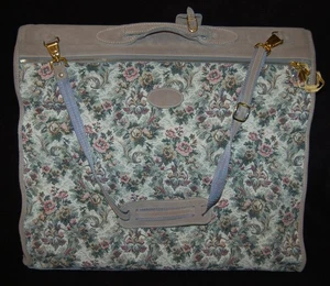 French Luggage Co. Grey Rose Suede Tapestry Large Dress Suitcase Bag Made in USA - Picture 1 of 7