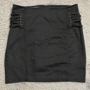 bebe Mini Skirt Corset Lace Up Style Women's 8 Black Back Zip Pencil Bodycon - Picture 1 of 10