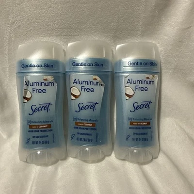 3x Secret Aluminum Free Dry Solid Deodorant 48hr Protection Coconut Scent 2.4 oz - Image 1 of 3