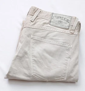 Replay Anbass Slim Straight Jeans mens size W33 L32 M Medium Zip Fly beige M914 - Picture 1 of 13