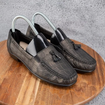 Mocasines SAS para mujer 8M con relieve de cocodrilo cuero suave sin usar, puntera lateral borla Gore negros Foto 1 de 4