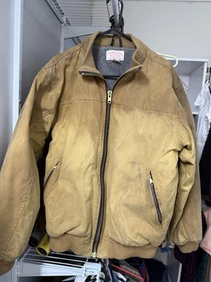 Men’s Vintage FILSON Bomber Jacket Waxed Cotton Tan Wool Lining - Image 1 of 4