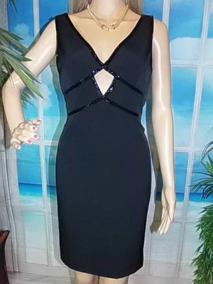 COLECCIÓN ESCALA Pequeño Vestido de Noche Negro Cóctel Increíble Forrado con Cuentas 6 Foto 1 de 4