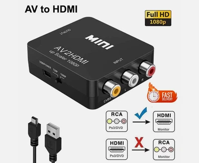AV to HDMI 1080P RCA CVBS Video Audio Converter Mini Adapter HDTV/DVD Composite - Image 1 of 4