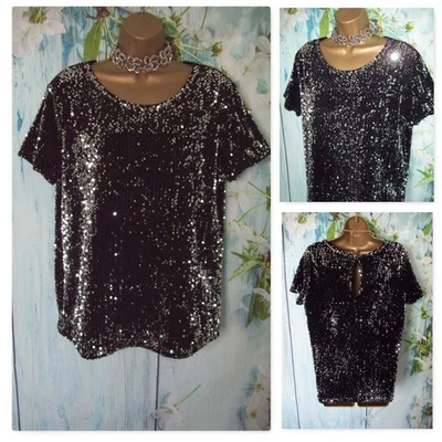 NUEVO Next Top Negro Plateado Lentejuelas Talla 20 Fiesta de Navidad Noche Brillo Foto 1 de 4