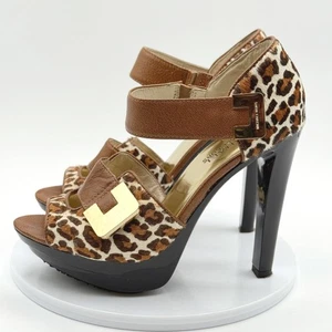 Michael Kors Platform Heel Sandals Size 6 Leopard Print High 4.75" Buckle Strap - Picture 1 of 11