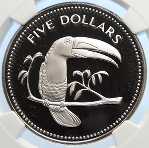 1977 BELIZE Avifauna Toucan BIRD Old VINTAGE Proof Silver $5 Coin NGC i106417 - Picture 1 of 5