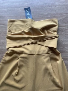 Boohoo Sarah Bardeau slim fit mustard color size 8UK US4 strapless jumpsuit - Picture 1 of 8