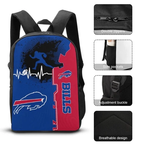 Buffalo Bills Shoulder Backpack 17” Travel Backpack Heartbeat Sport Style Cover
