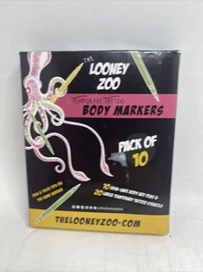 Looney Zoo Temporary Tattoo Markers for Skin, 10 Body Markers + 20 Tat Stencils - Picture 1 of 3
