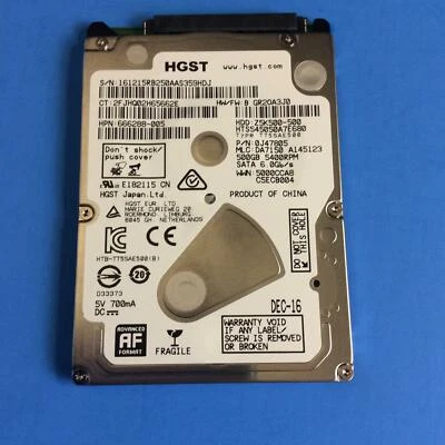 HGST HTS545050A7E680 500GB SATA HARD DRIVE P/N: 0J47805 MLC: DA7150 - Image 1 of 2