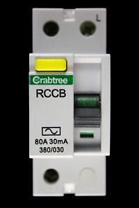 CRABTREE 80 AMP 30mA DOUBLE POLE RCCB RCD TYPE AC STARBREAKER 380/030