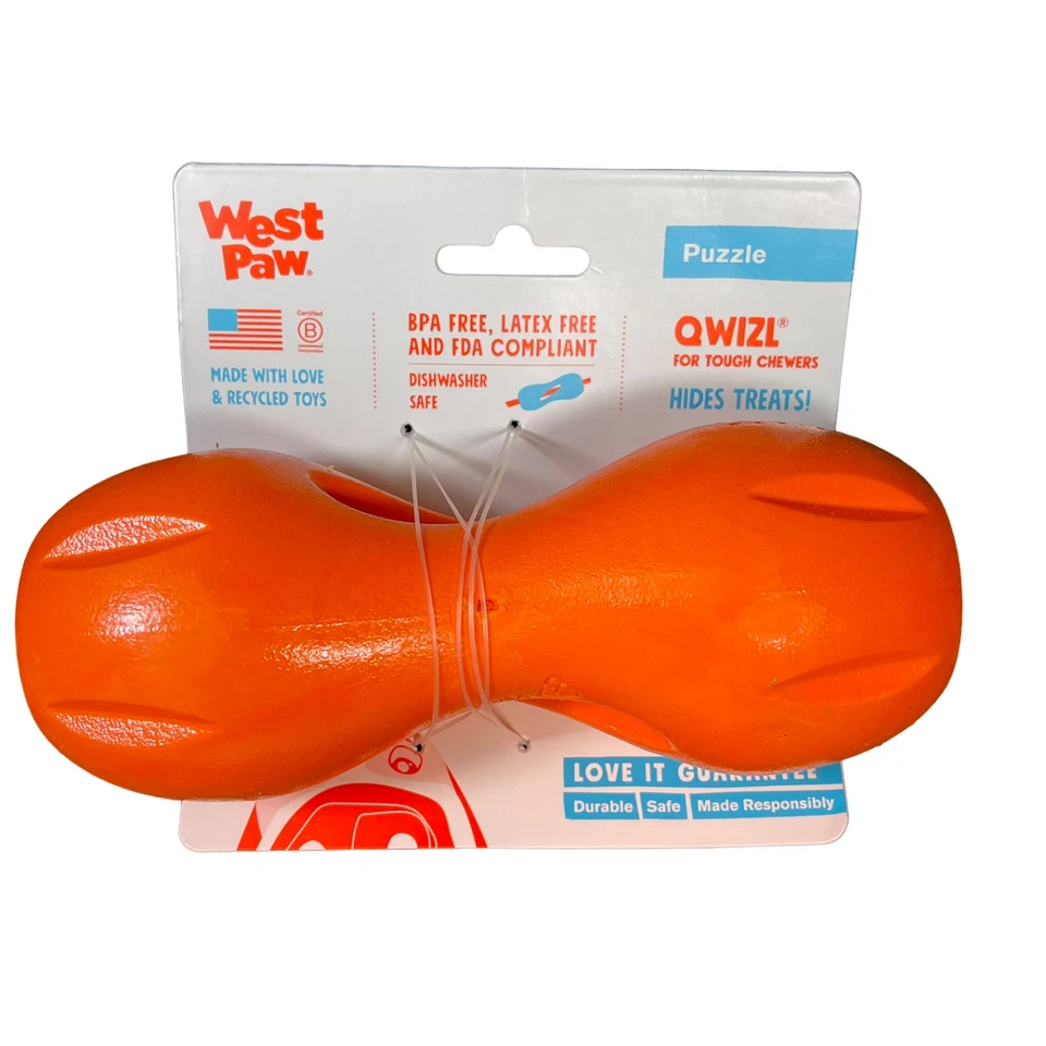 Rompecabezas West Paw Zogoflex Qwizl perro golosina juguete tamaño grande 6,5 pulgadas (mandarina) Foto 1 de 1