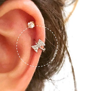 CZ Ribbon cartilage hoop silver rose gold hoop Tragus ring simple design hoop - Picture 1 of 5