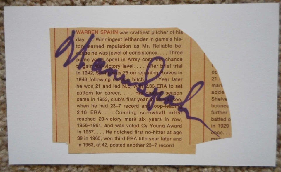 Warren Spahn signed clipping - Braves Mets HOF - Image 1 of 1