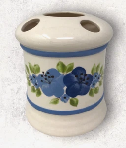 Vee Jackson Toothbrush Holder Handpainted Blue Floral Vintage California Pottery - Picture 1 of 5