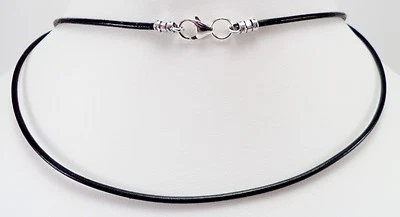 Colar de cordão de couro 2 mm fecho lagosta esterlina 21, 22, 23, 24, 26, 28 ou 30" - Imagem 1 de 3