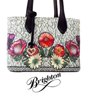 Bolso de Mano Brighton Africa Stories "Serena" Cuero Bordado Floral Nuevo con Etiquetas - $345 Foto 1 de 4