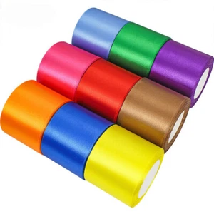 25 Yards Silk Satin Ribbon Single Sided 7.5cm 75mm Decoration Gift Wrapping - Picture 1 of 52