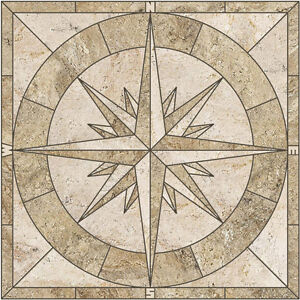 18" Porcelain Tile Captain's Compass Rose Mosaic Medallion - HANDMADE IN THE USA