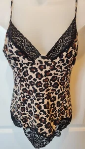 Moda Int'l Leopardenmuster Trägertop eingefasst mit schwarzer Spitze & verstellbaren Trägern Gr. L - Bild 1 von 2