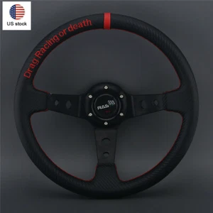 Carbon Fiber 14in/350mm 3 Spoke Deep Dish 6 Bolt JDM Sport Racing Steering Wheel - Picture 1 of 12
