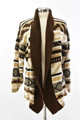 Cárdigan Suéter Vintage Años 80 Para Mujer 1X Rayas Geométrico Cuello Chal JJ Browne Foto 1 de 4