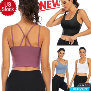 Women Strappy Sports Bra Padded Yoga Medium Support Impact Gym Workout Tank Top - Picture 1 of 18
