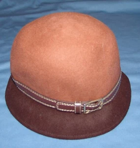 Nine West Womens Brown Bucket Hat Wool Two Tone Dress Boho Hobo M Medium Cloche - Picture 1 of 8