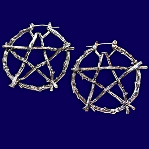 ZWEIGE PENTAGRAMM CREOLEN dunkelsilber Wicca Pentakel Hexe okkult U6 - Bild 1 von 4