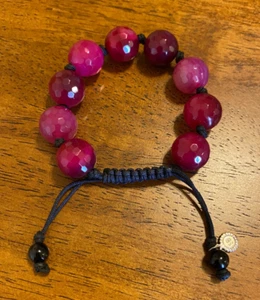 Chunky Ruby-Red Agate Faceted Bead Sliding Knot Bracelet Signed Sara Blaine - Picture 1 of 6