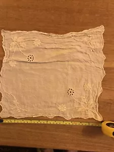 Vintage Silk Beige Semi Sheer Handkerchief Hanky with floral Design - Picture 1 of 4