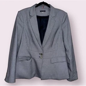 Tommy Hilfiger Women’s Blue Houndstooth 2 Button Front Blazer Size 16 - Picture 1 of 11