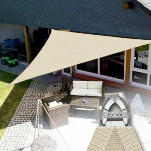 20-29ft Beige Steel Wire Sun Shade Sail Canopy Triangle Shelter Cover Outdoor - Picture 1 of 7