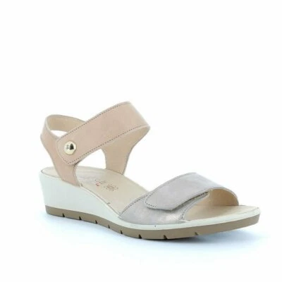 SANDALI DONNA ENVAL SOFT 5280622 PELLE LAMINATA BEIGE CON ZEPPA MADE IN ITALY - Immagine 1 di 3
