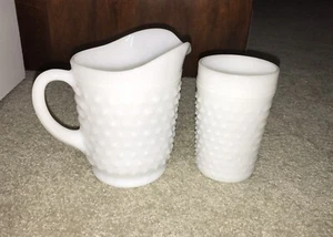 Anchor Hocking Nägel und Riegel Weiß Milchglas Passende 8 Unzen Tasse 16 Unzen Krug - Bild 1 von 4