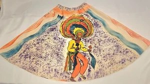 VTG 50s 1950s Mexican Full Circle Cotton Skirt Hand Painted Dancer Maracas Music - Picture 1 of 10
