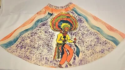 Falda De Colección Años 50 Mexicana Círculo Completo Algodón Pintada a Mano Bailarina Maracas Música Foto 1 de 4