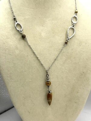 Colar de miçangas de jaspe e cristal folheado a prata pingente de ponta  - Imagem 1 de 4