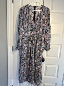 NUEVO Vestido Loft Floral Acanalado Midi Cuello en V Mangas Largas Para Mujer Talla 14 - Imagen 1 de 9