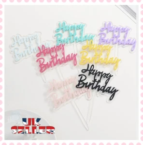 UK Cake Topper Birthday Party Happy Decoration Acrylic Supplies Glitter Gold - Picture 1 of 8
