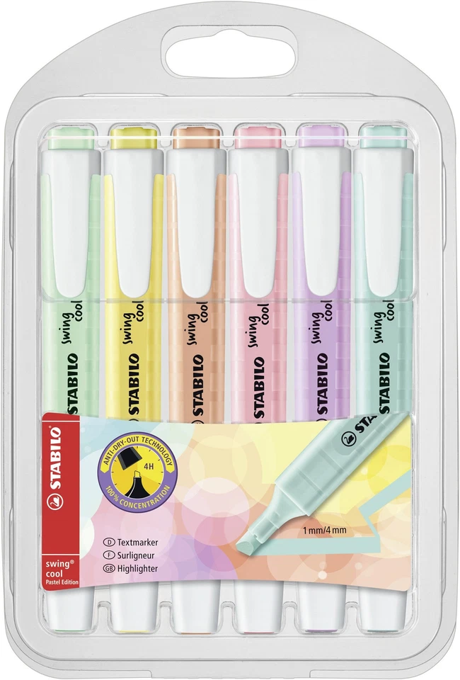 Textmarker - STABILO swing cool Pastel - 6er Pack - mit 6 verschiedenen Farben - Bild 1 von 1