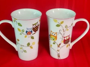 Set of 2 Enchanted Woods Owls Latte Coffee Mugs 222 Fifth Tall Cup 32 Oz LARGE  - Picture 1 of 9