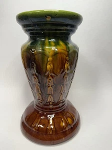 Antike Weller Majolika Vase 12" hoch braun grün gelb Tropfglasur Sockel B26 - Bild 1 von 12